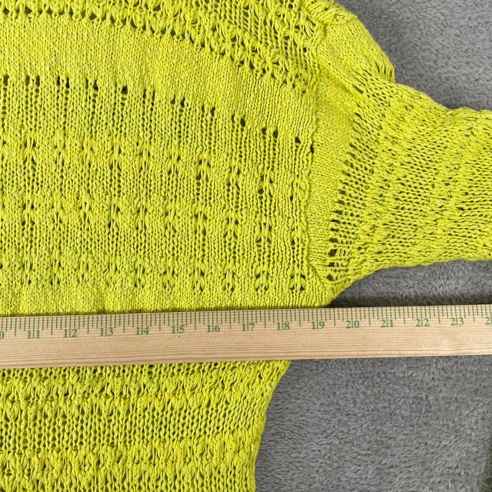 Free People Hot Tropics Sweater Womens XS Green Pointelle Open Knit Tunic Slit